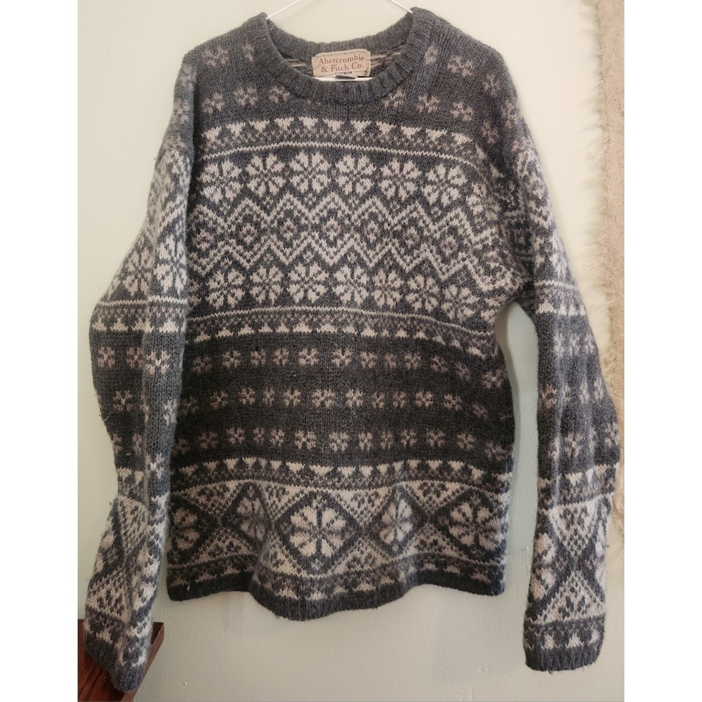 Vintage Abercrombie & Fitch‎ Sweater Womens Large Lambswool Fair Isle Gray 90s